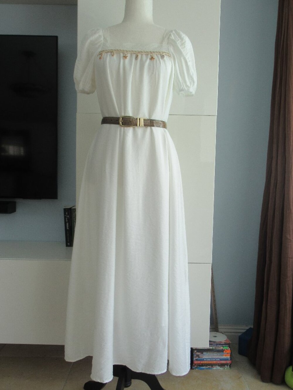 Flowy Summer Maxi Dress Sz S Lace Trim & Embellished w Seashells Fairycore White - Picture 5 of 13